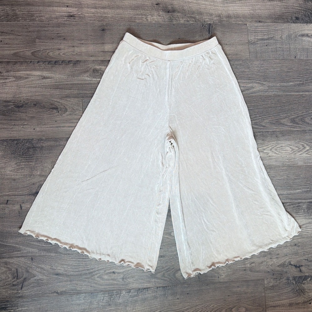 Citiknits Vintage Wide Leg Pants Champagne Shimmer Lettuce Hem Medium USA Made